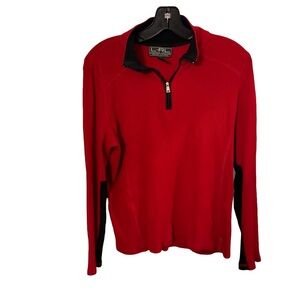 LRL Ralph Lauren Women's Red  Waffle Knit Sweater L/S 1/4 Zip Pullover Sz L